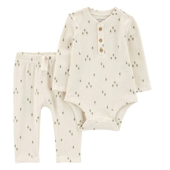 Carters Baby 2-Piece Tree Print Thermal Bodysuit & Pant Set 24M  Cotton Blend - Picture 1 of 6